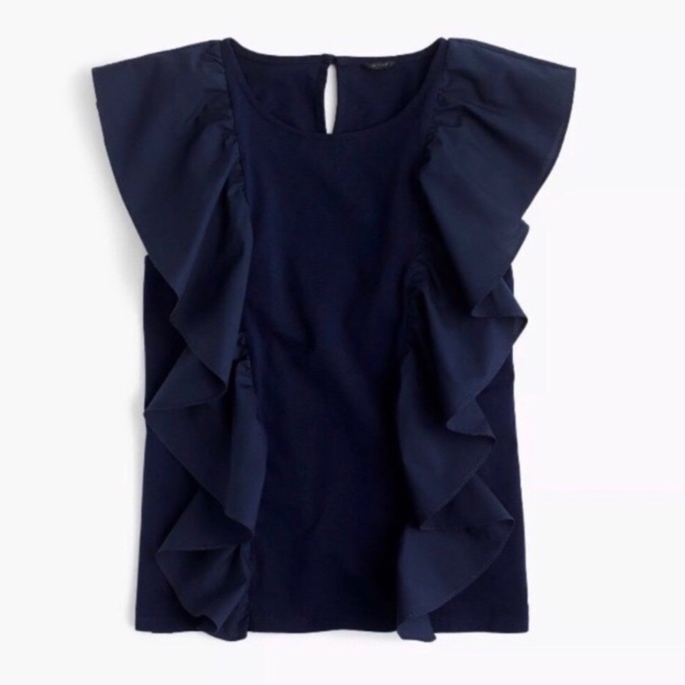 J.Crew Sleeveless Ruffle Top - Navy, XS (NWT)